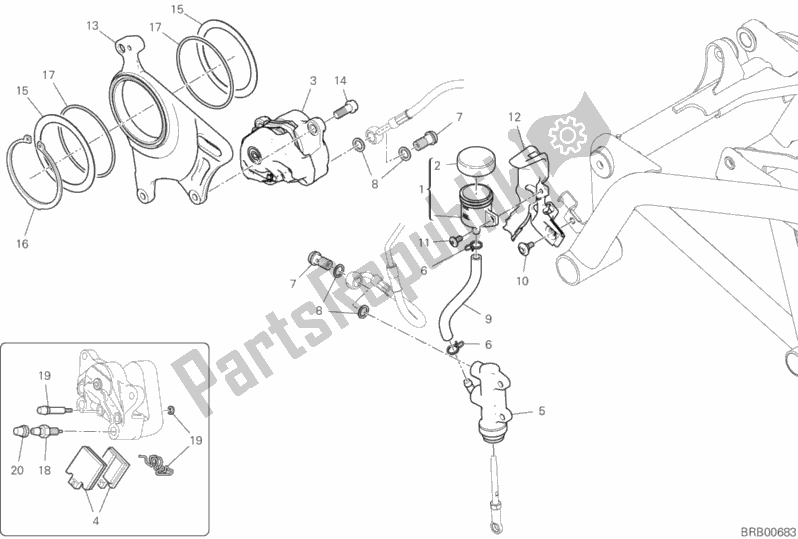 Tutte le parti per il Sistema Frenante Posteriore del Ducati Hypermotard 950 2019